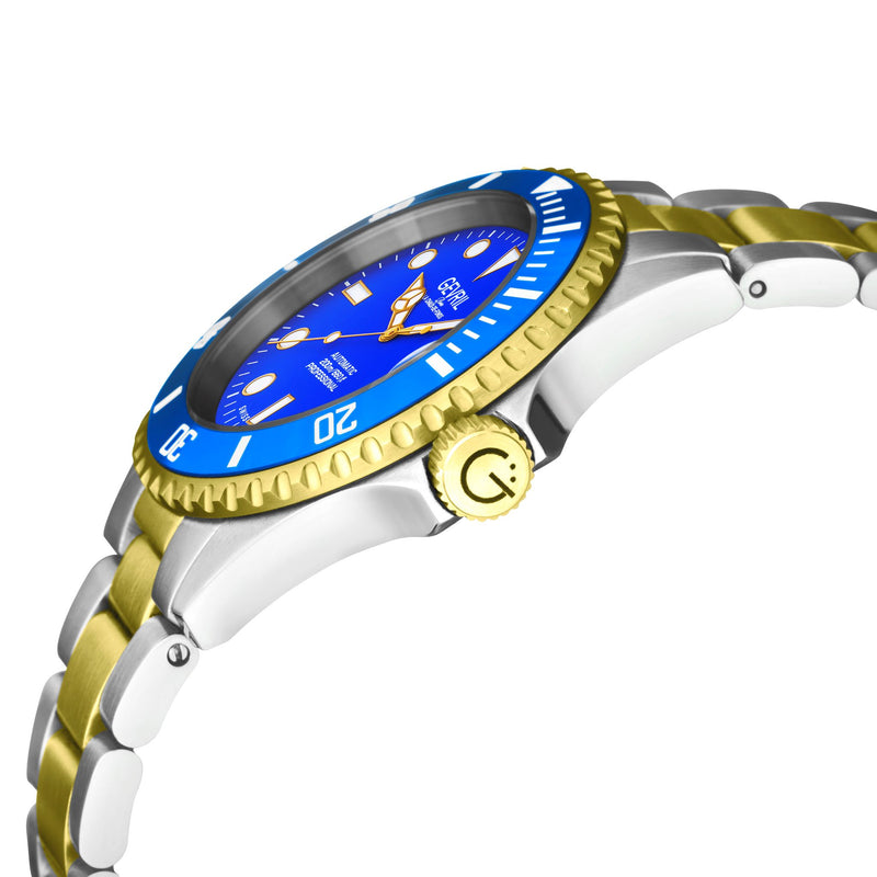Wall Street Swiss Automatic  SW200 Blue Ceramic Bezel, Two toned SS/IPYG Bracelet, Blue dial | Blue Dial