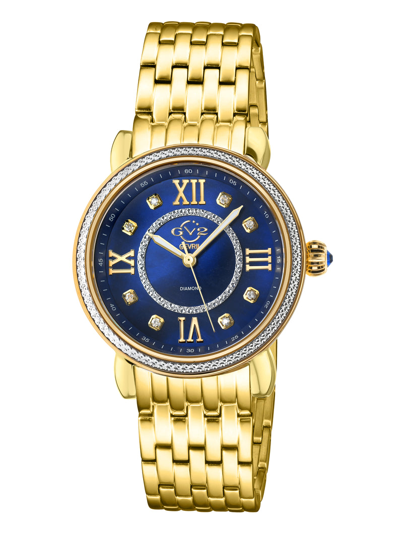 Marsala GV2 Women's Diamond Swiss Quartz Watch, White MOP dial, 8 Diamonds, SS Bracelet | Blue Dial