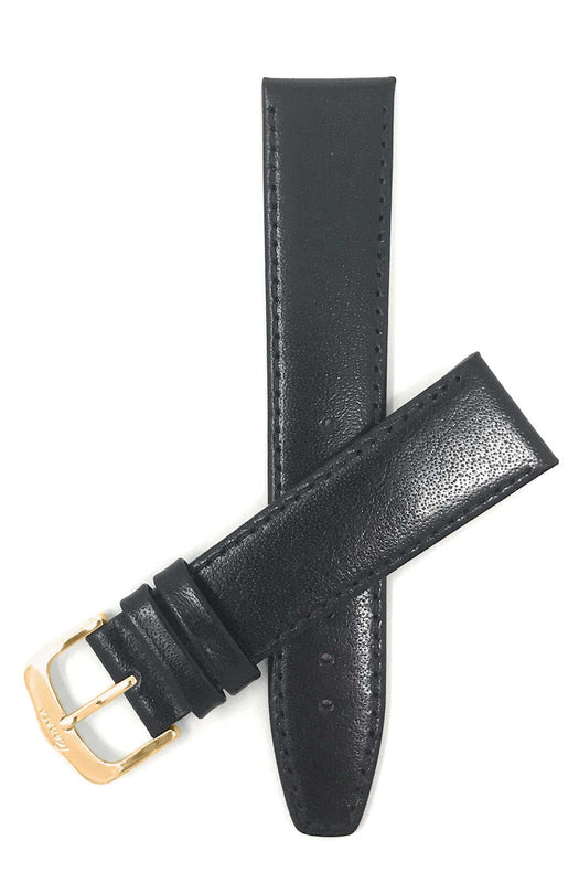 Bandini 20mm Extra long - Black Italian Leather Watch Band - Classic - Flat 20mm Extra long / Black / Gold Buckle |  Dial