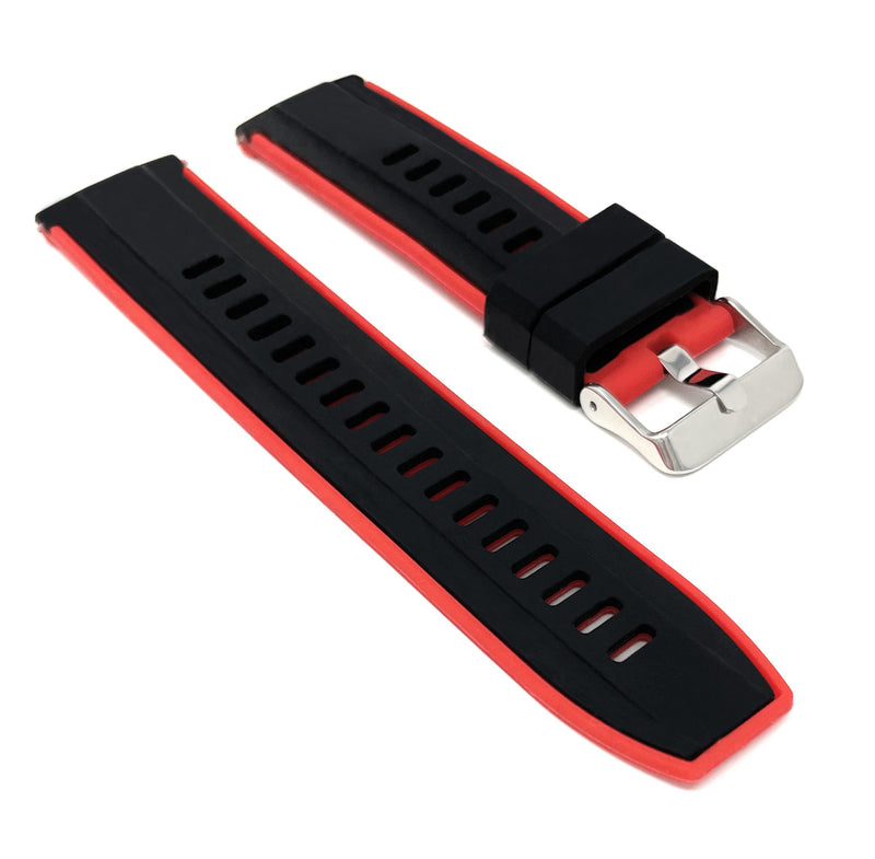 SIL.300 | Two-Tone Quick Release Rubber Silicone Watch Band - 20mm, Black / Red 20mm / Black & Red |  Dial