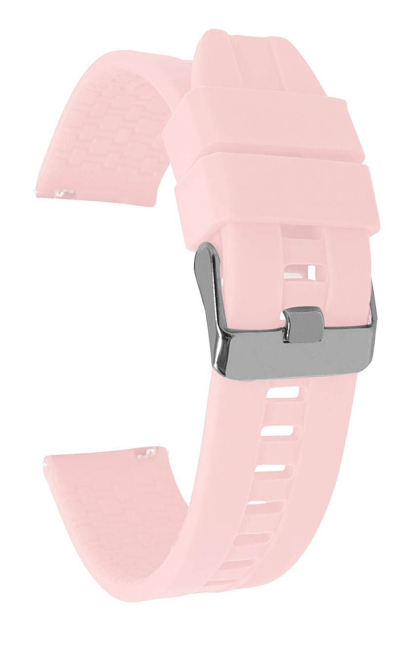 Bandini SIL.122 | Mens Quick Release Grooved Silicone Heavy Duty Sports Watch Band - 22mm / Pink 22mm / Pink |  Dial