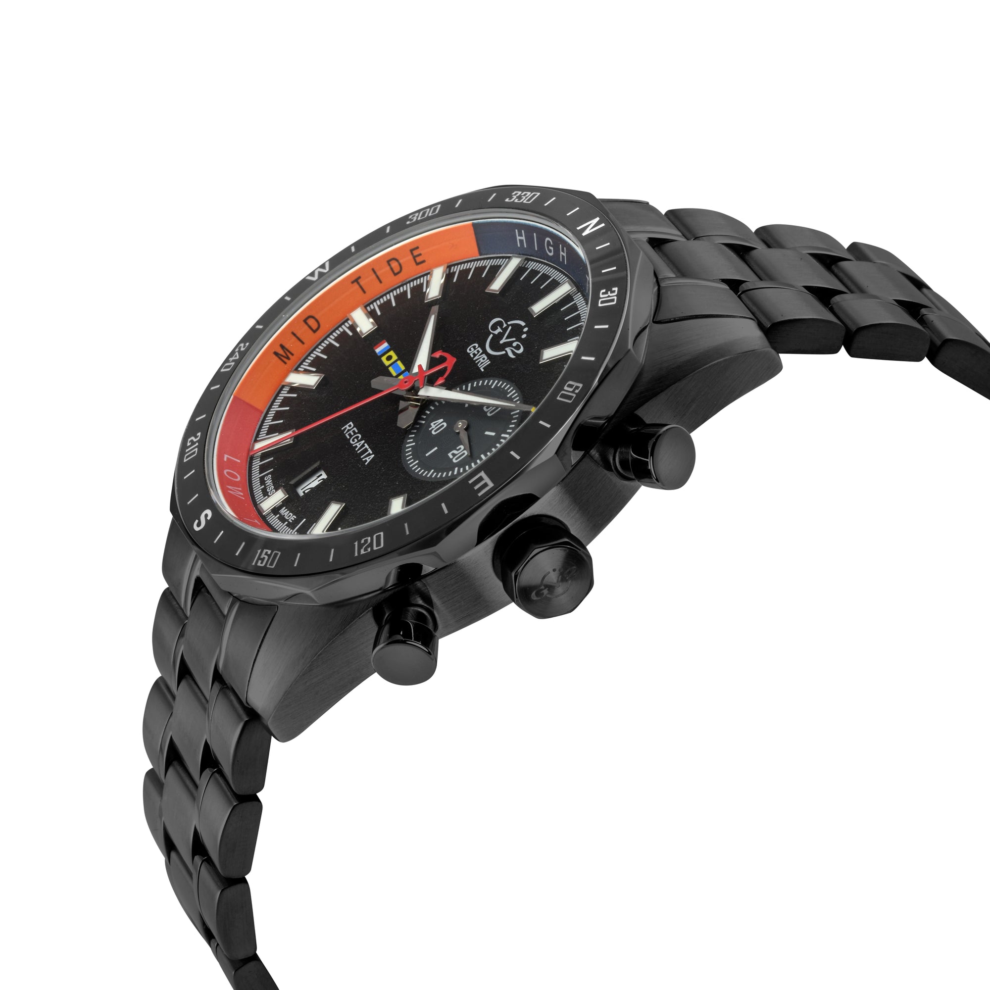 Regatta GV2 Swiss Quartz,Tide cycle indicator, Black dial, IPBLK Stainless Steel Bracelet | Black Dial