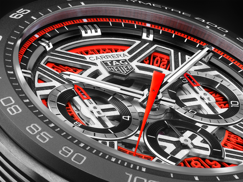 TAG HEUER CARRERA CHRONOGRAPH EXTREME SPORT 44MM, 100M, TITANIUM CASE, RED RUBBER BRACELET, SKELETON Red Skeleton Dial | Red Dial