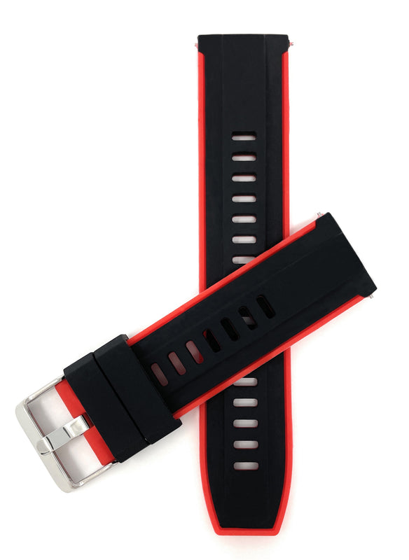 SIL.300 | Two-Tone Quick Release Rubber Silicone Watch Band - 20mm, Black / Red 20mm / Black & Red |  Dial