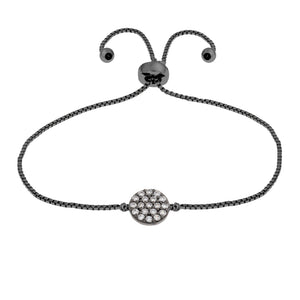 Elegant Confetti Women's 18K Black Gold Plated CZ Simulated Diamond Circle Adjustable Bolo Bracelet 18k Black Gold
