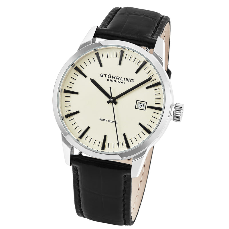 Symphony Black/Leather/Ivory Dial/Silver Case | Ivory Dial