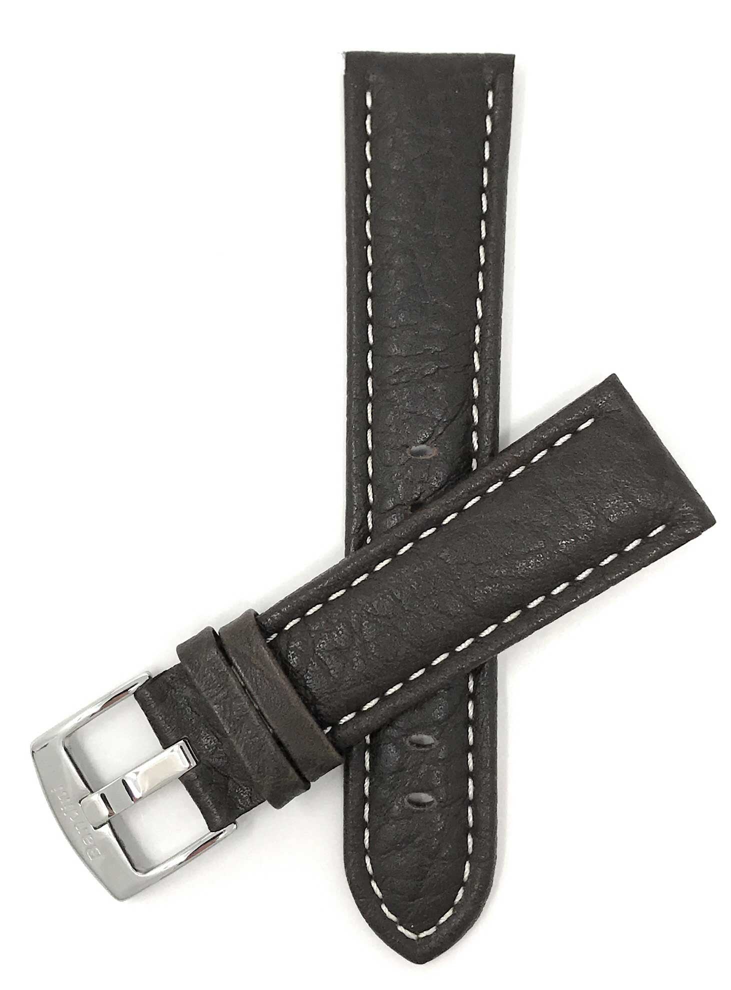 Bandini 28mm Extra long - Brown Italian Leather Watch Band - Buffalo Pattern - Padded 28mm Extra long / Brown / Silver Buckle |  Dial