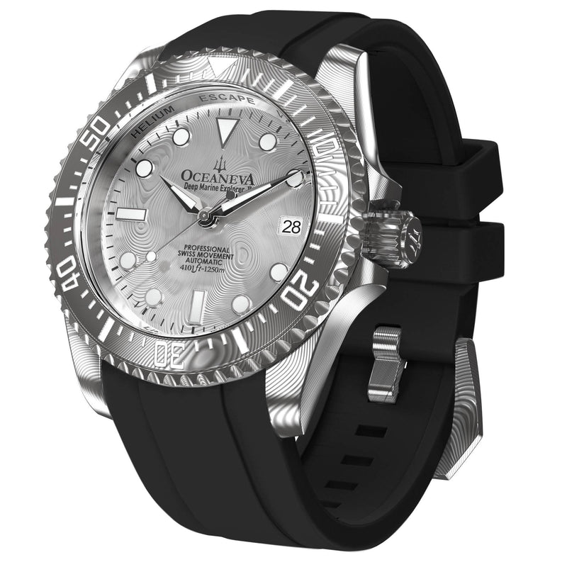 Damascus Swiss Automatic SW200 Deep Marine Explorer II Damascus/Silver Damascus Dial/Black Strap | Silver Dial