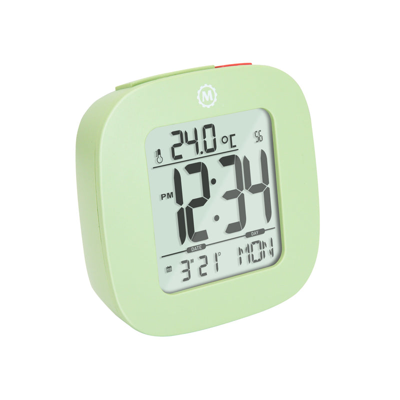 Compact Alarm Clock with Temperature and Date Clock, LCD, Alarm, Mini, Green (25/50)