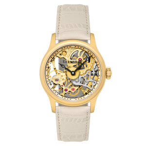 Bauer Mechanical Skeleton Gold / Genuine Leather Gold Dial
