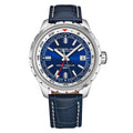 Global Voyager GMT 42mm World Timer Watch Blue/Leather | Blue Dial