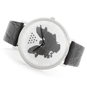 Men's Silvertone & Black 2017 Silver Dollar Coin Watch with Leather Strap  |  Dial