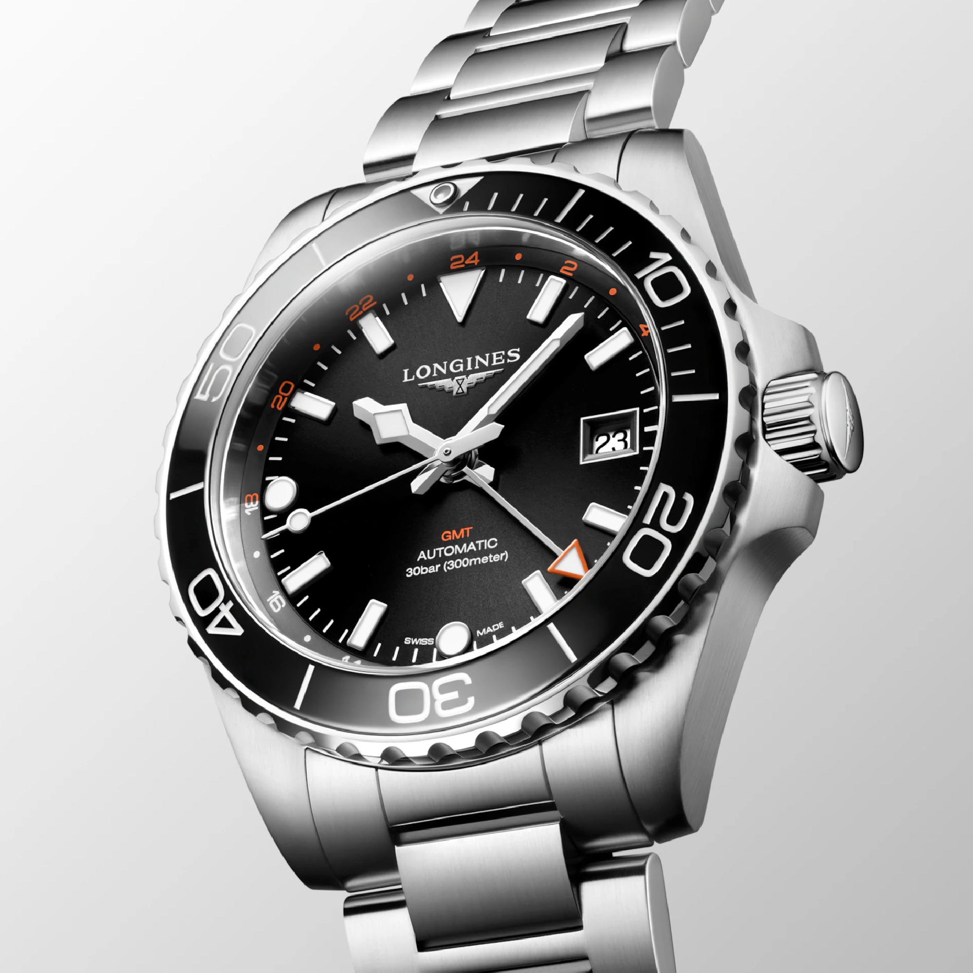 HYDROCONQUEST GMT Black / Stainless Steel | Black Dial