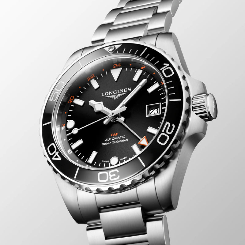 HYDROCONQUEST GMT Black / Stainless Steel | Black Dial