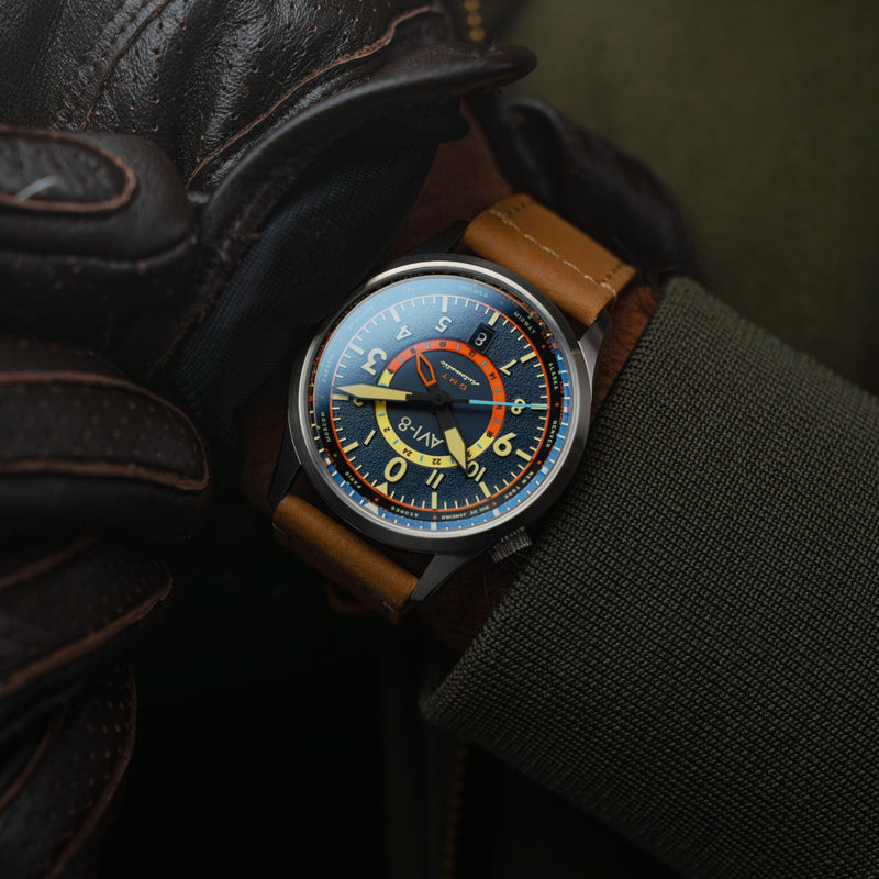Wingman Worldtimer GMT Automatic Blue / Beige Leather | Blue Dial