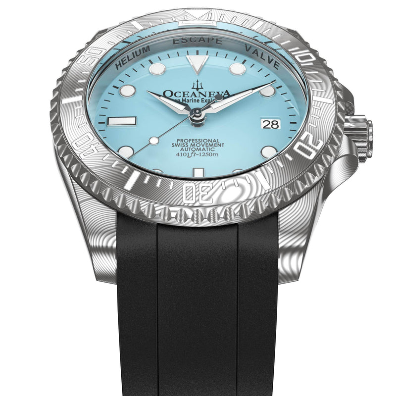 Damascus Swiss Automatic SW200 Deep Marine Explorer II Damascus/Light Blue Dial/Black Strap | Light-blue Dial