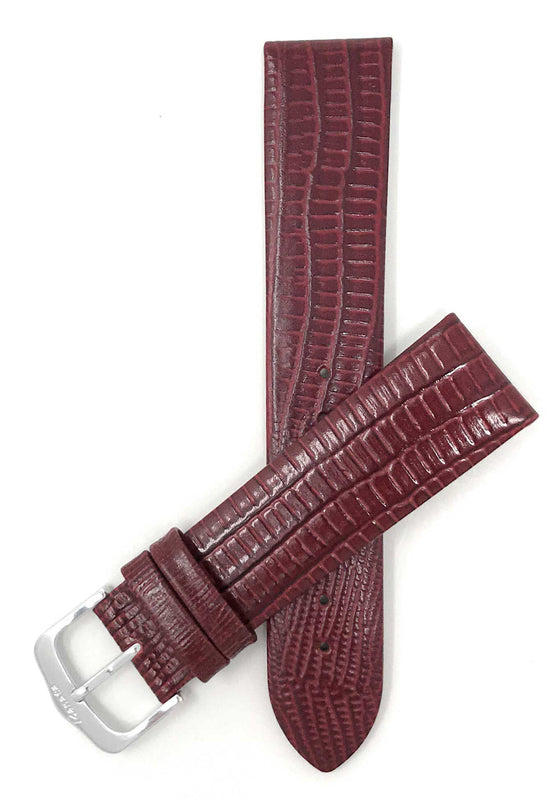 429 | 20mm Burgundy Italian Leather Watch Band - Texas Teju Pattern - Padded 20mm / Burgundy / Silver Buckle |  Dial