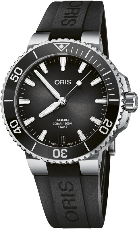 AQUIS DATE CALIBRE 400 41.5mm Black Dial / Rubber Strap | Black Dial