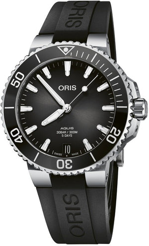 AQUIS DATE CALIBRE 400 41.5mm Black Dial / Rubber Strap | Black Dial