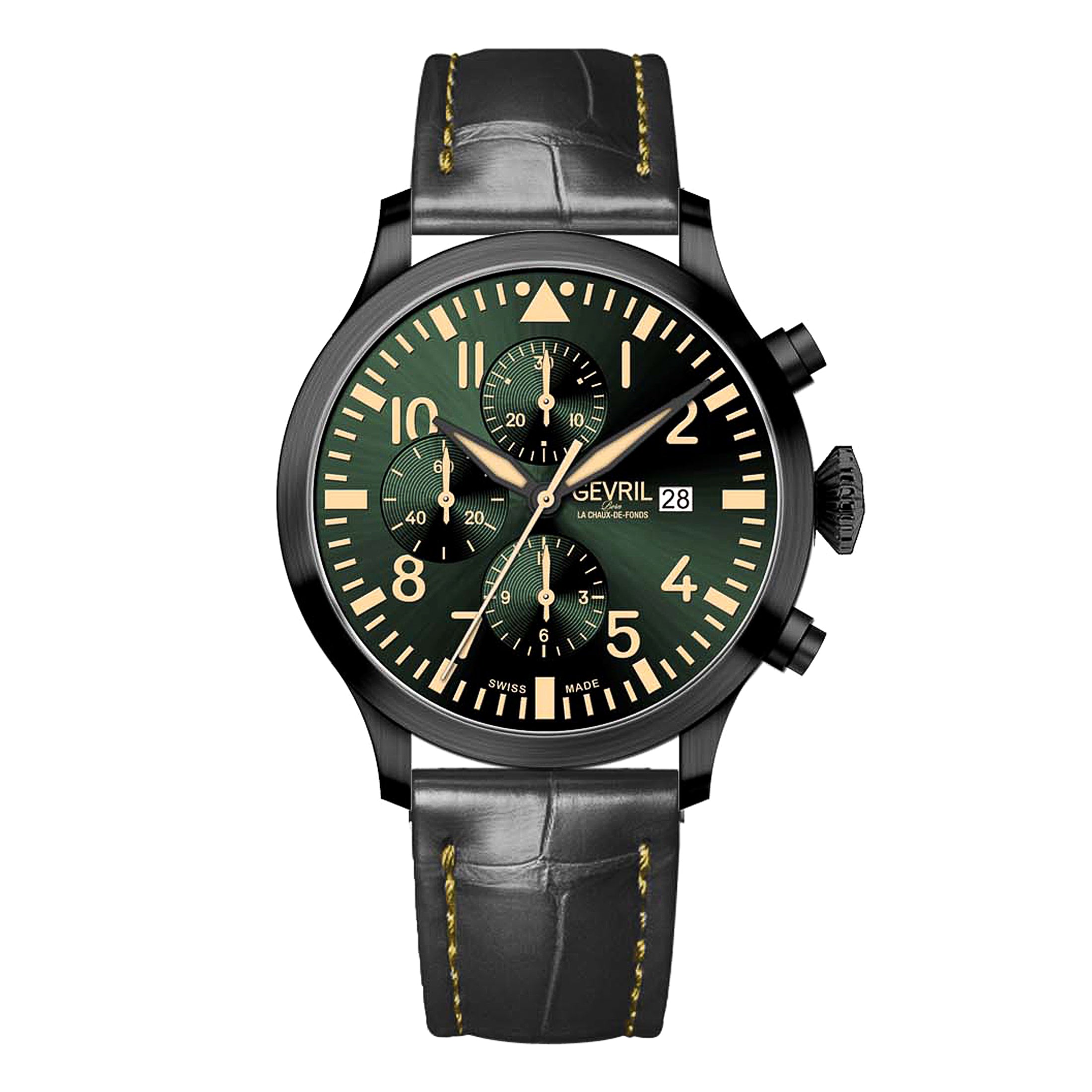 Vaughn Swiss automatic ETA 7750 pilot chronograph olive black