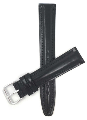 Bandini 20mm Extra long - Black Italian Leather Watch Band - Classic - Padded 20mm Extra long / Black / Silver Buckle |  Dial