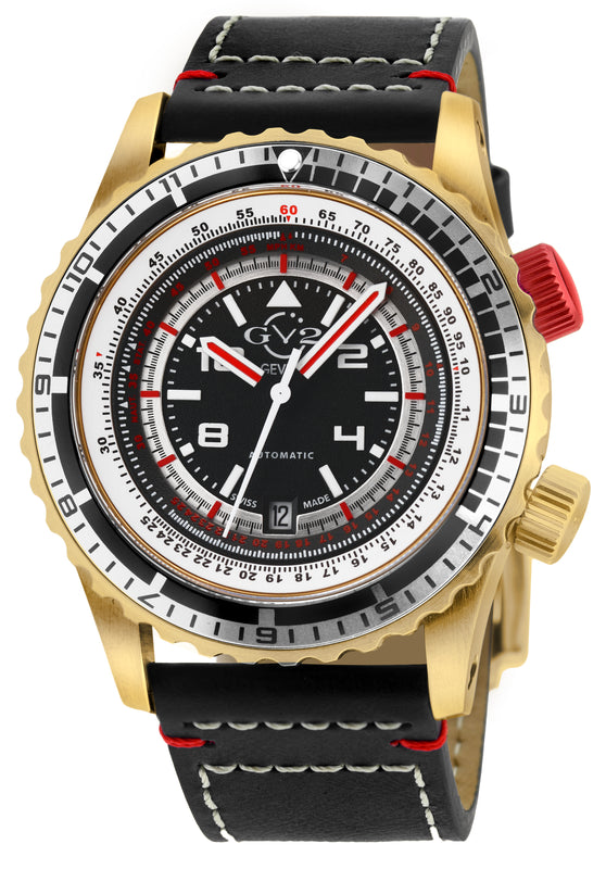 Contasecondi Gold GV2 by Gevril Swiss Automatic Dual Rotating Bezel Watch | Black Dial