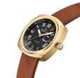 Davenport Engraved-Case Leather-Band Watch w/ Date Gold/Brown | Black Dial