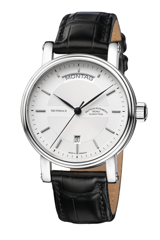 Teutonia II Day/Date White / Black Leather | White Dial