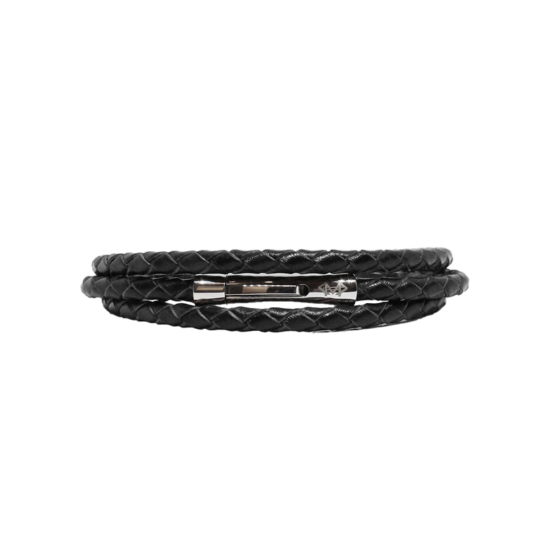 Braided Black Leather Wrap M (7.25" Wrist) |  Dial