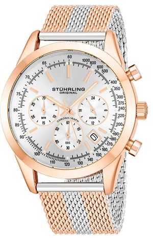 Rialto 3975 Quartz 44mm Chronograph Rose/Silver | Silver Dial