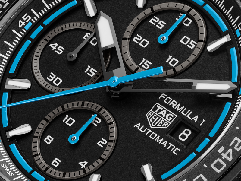 TAG HEUER FORMULA 1 44MM, W/R 200M, TITANIUM CASE, BLK & BLUE RUBBER STRAP, BLACK DIAL Black Dial | Black Dial