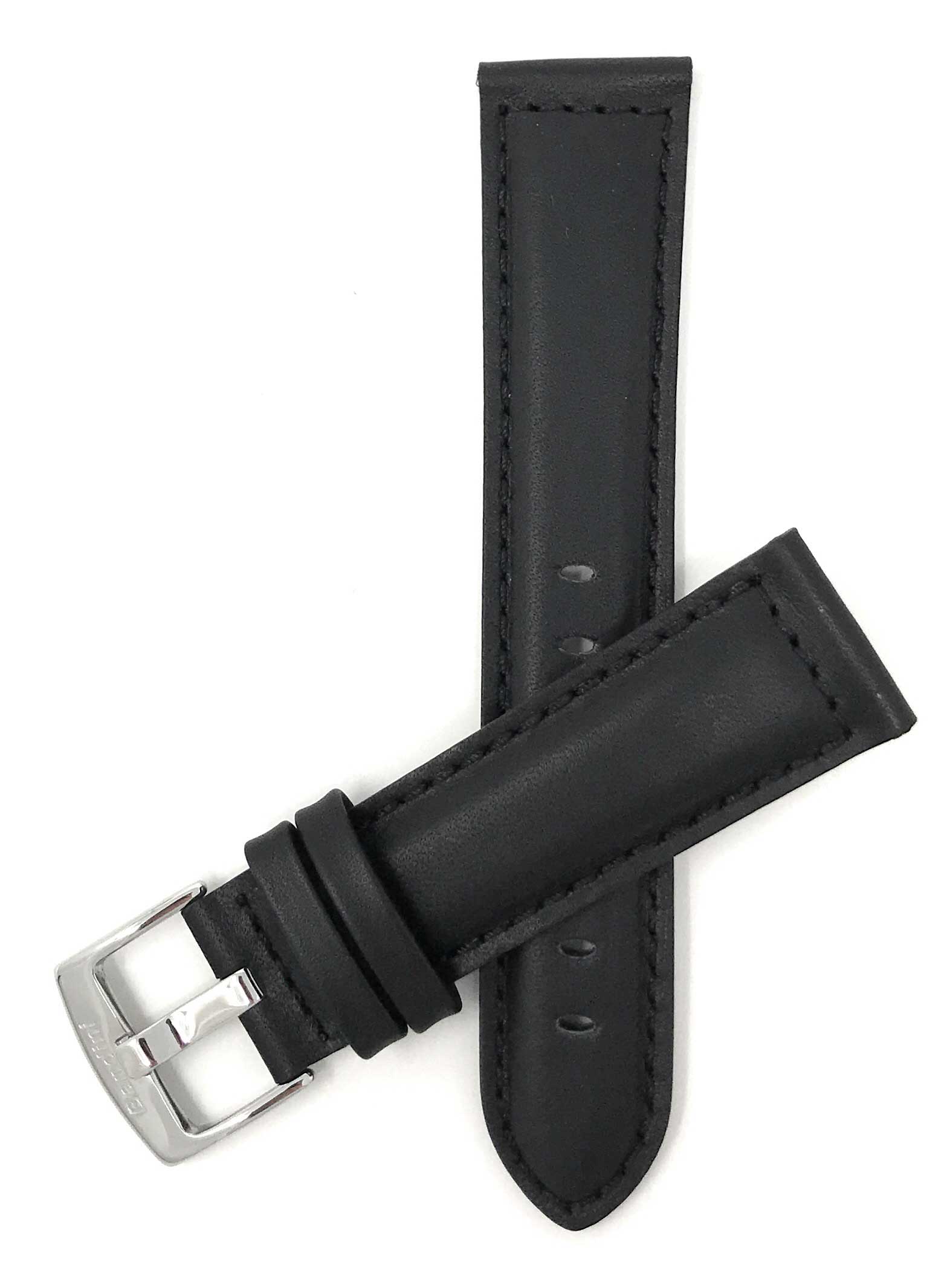 Bandini 22mm Extra long - Black Leather Watch Band - Classic - Padded 22mm Extra long / Black / Silver Buckle |  Dial