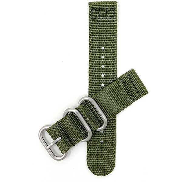 NYL200 | Green 24mm Nylon Nato Style Watch Band, 2 Piece Strap, Hook and Loop Buckle 24mm / Army Green |  Dial