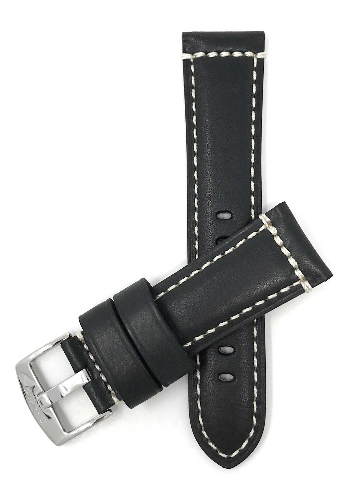 Bandini 24mm Black Italian Leather Watch Band - Classic - Padded 24mm / Black / Silver Buckle |  Dial