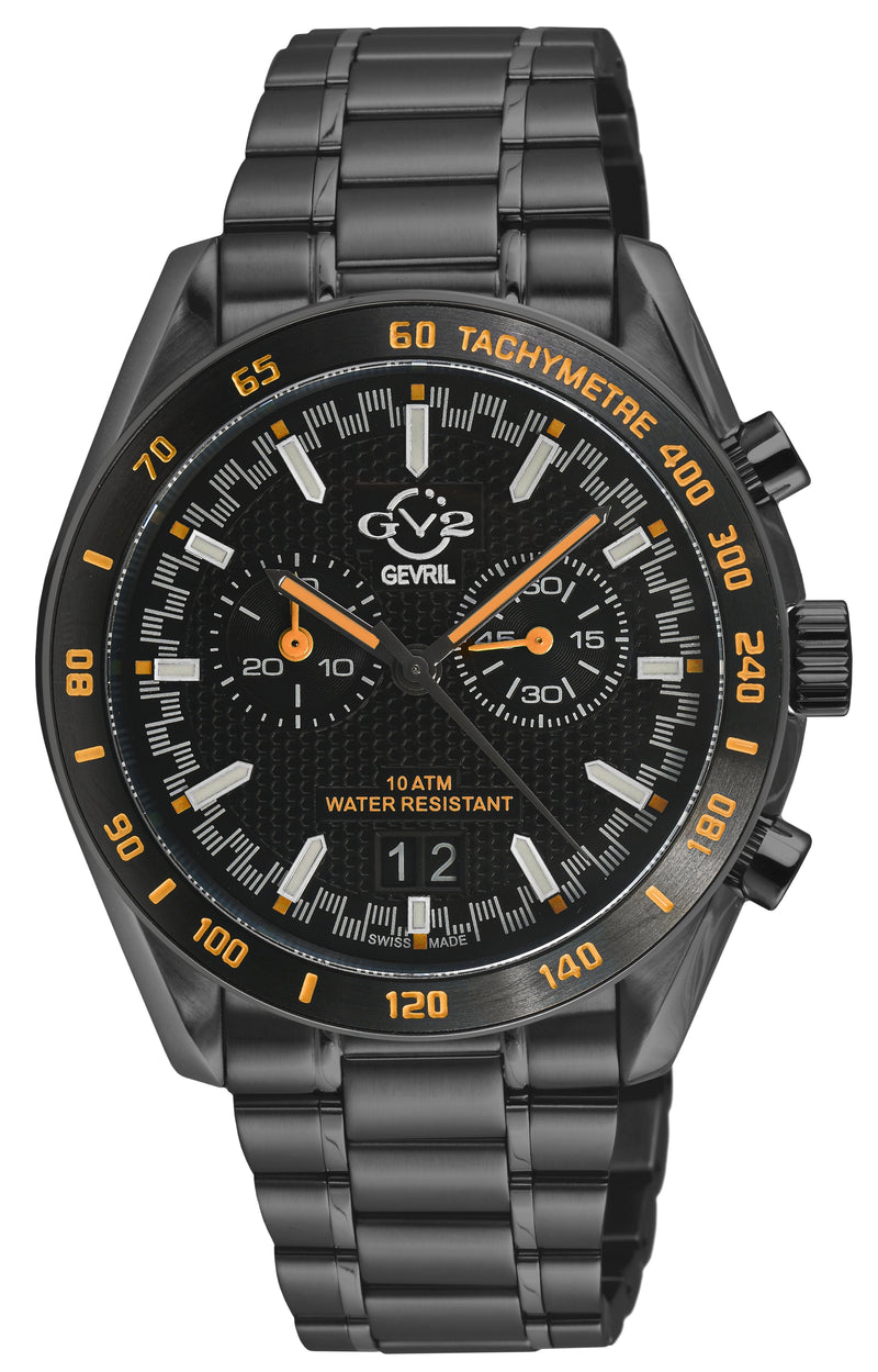 Freccia-Chronograph GV2 Swiss Quartz, SS/IPBLK Case, Black Bezel, Black Dial, IPBLK Stainless Steel Bracelet Black Dial