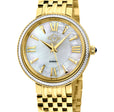 Genoa GV2 Women's Diamond Swiss Quartz Watch, White MOP dial, Diamond Cut Bezel, 8 Diamonds on Dial, IP Gold Bracelet | White Dial