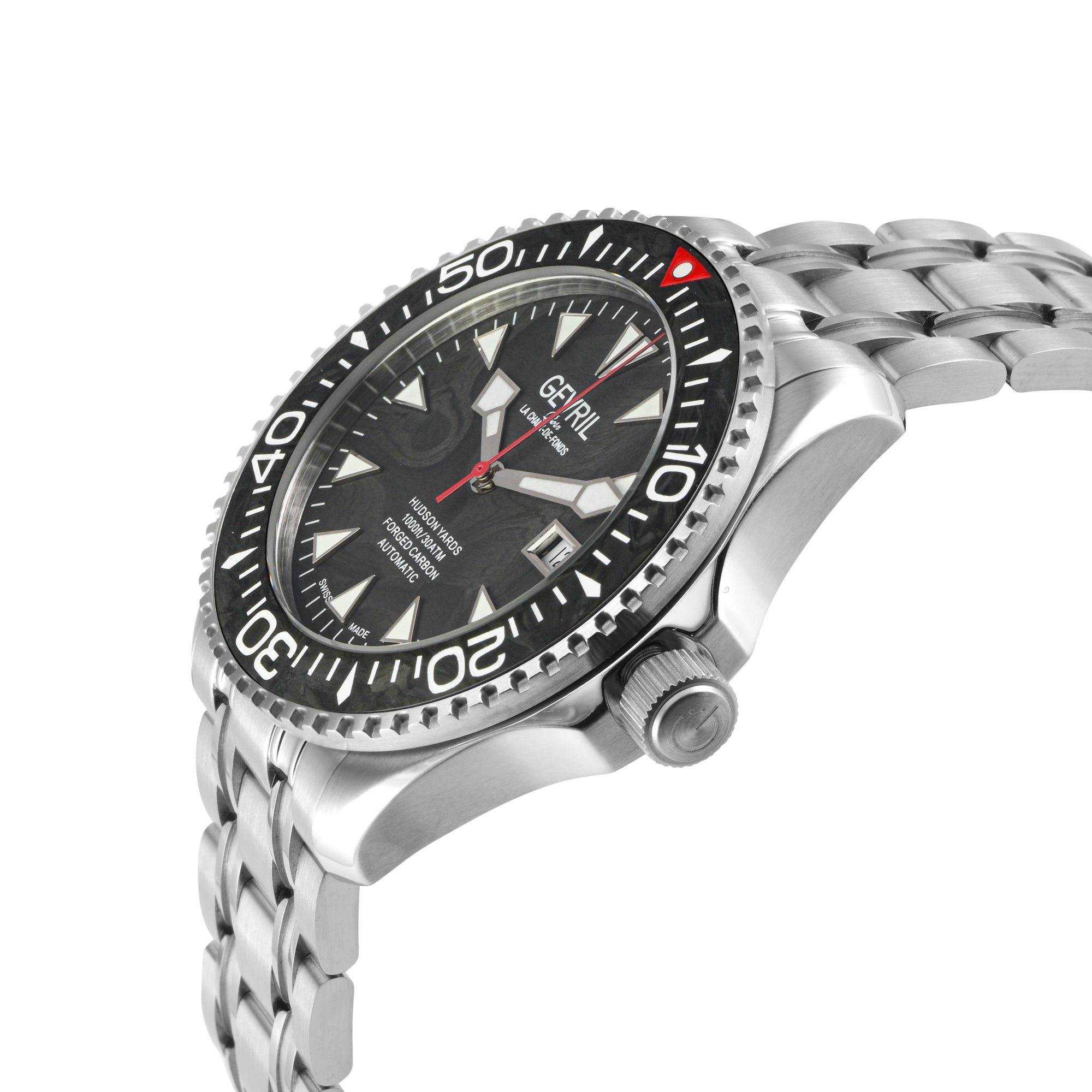 Hudson Yards -Forged Carbon Fiber Swiss Automatic SW200-1 - Forged Carbon Fiber Black Dial,  Unidirectional Rotating Bezel, 316L  Bracelet | Black Dial