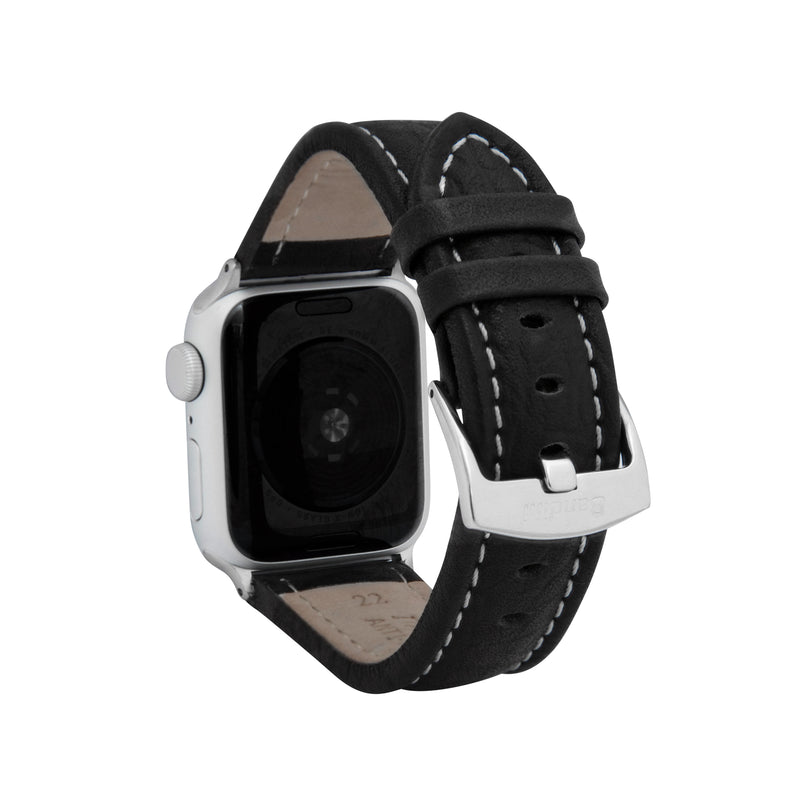 Classic Leather Buffalo Pattern Band with Stitch for Apple Watch Ultra & Series 8/7/6/5/4/3/2/1/SE Black (42mm | 44mm | 45mm | 49mm) |  Dial