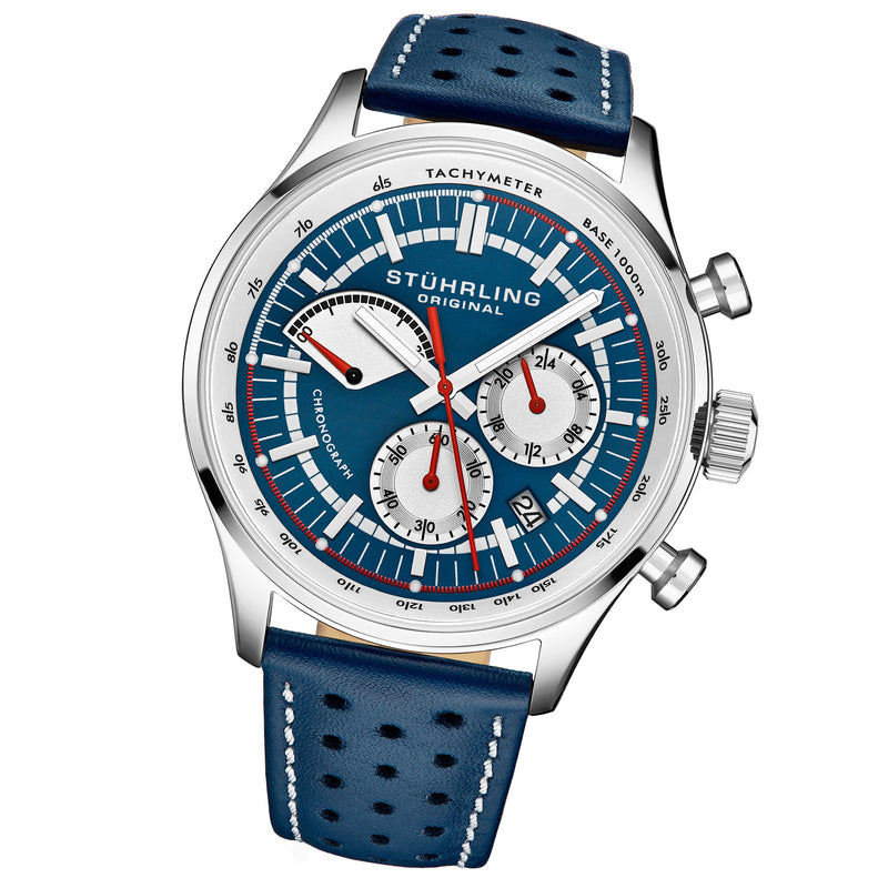 Monaco Blue/Leather/Blue Dial/Silver Case 934.02 | Blue Dial