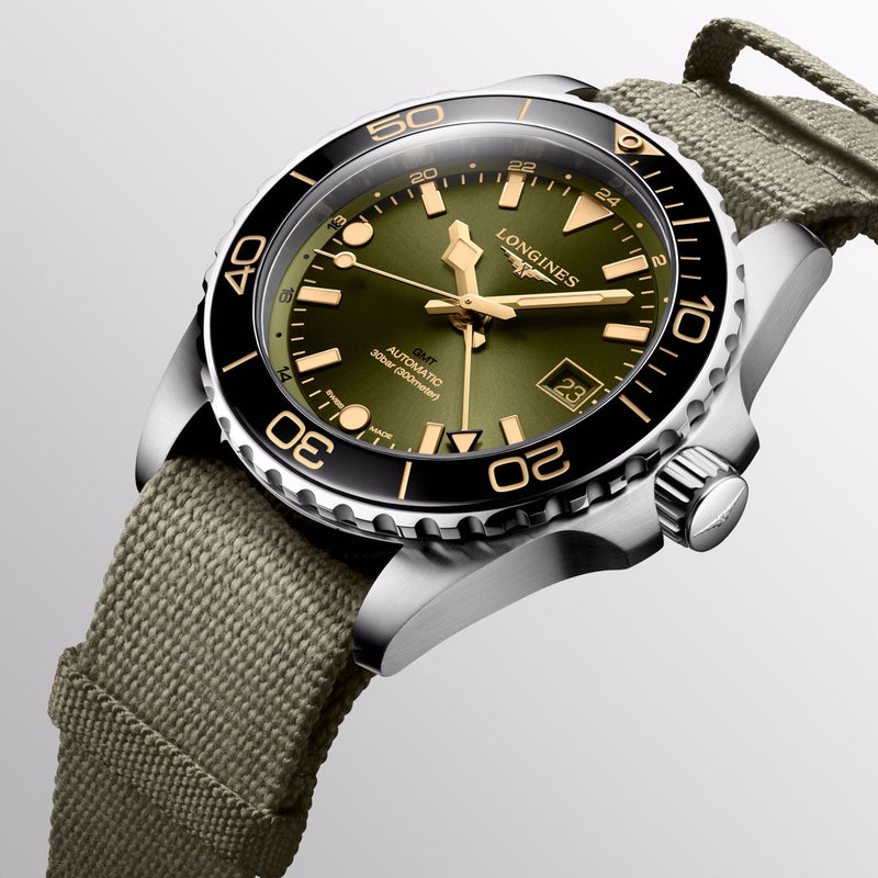 HYDROCONQUEST GMT Green / Fabric | Green Dial
