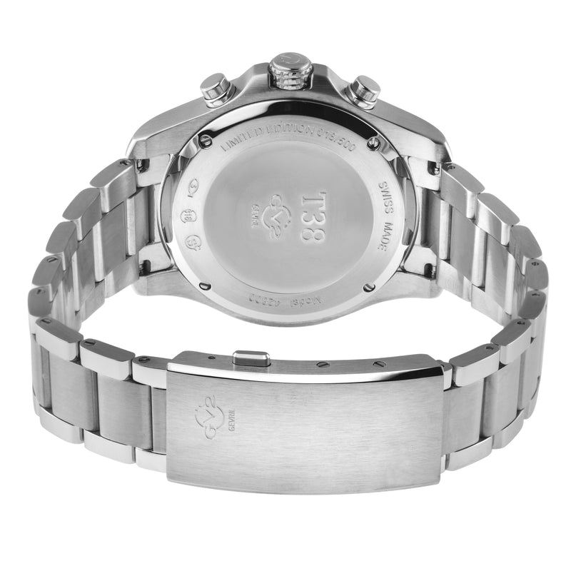 T38 GV2 Swiss Quartz Chronograph, 316L Case, Blue Enamel Dial, 316L Bracelet Blue Dial