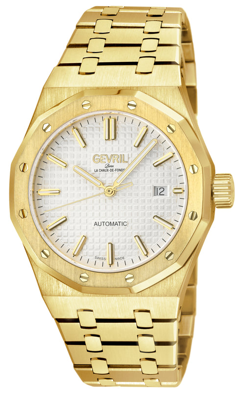 Gotham Swiss Automatic Movement, Silver/White Embossed Dial, IPYG Bracelet | White Dial