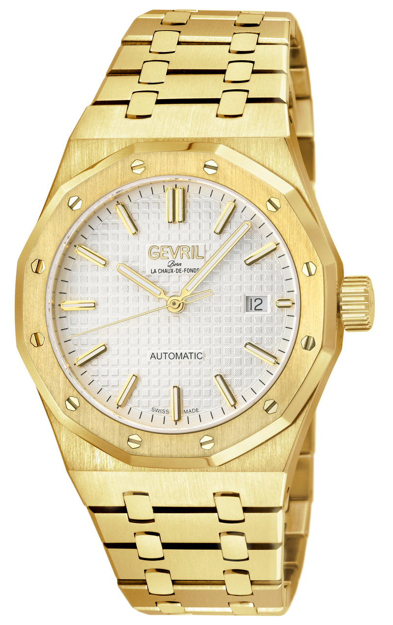 Gotham Swiss Automatic Movement, Silver/White Embossed Dial, IPYG Bracelet | White Dial