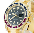 Pre-Owned Rolex GMT-Master II Yellow Gold, blue and red-Black Dial