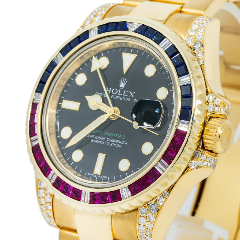 Pre-Owned Rolex GMT-Master II Yellow Gold, blue and red-Black Dial