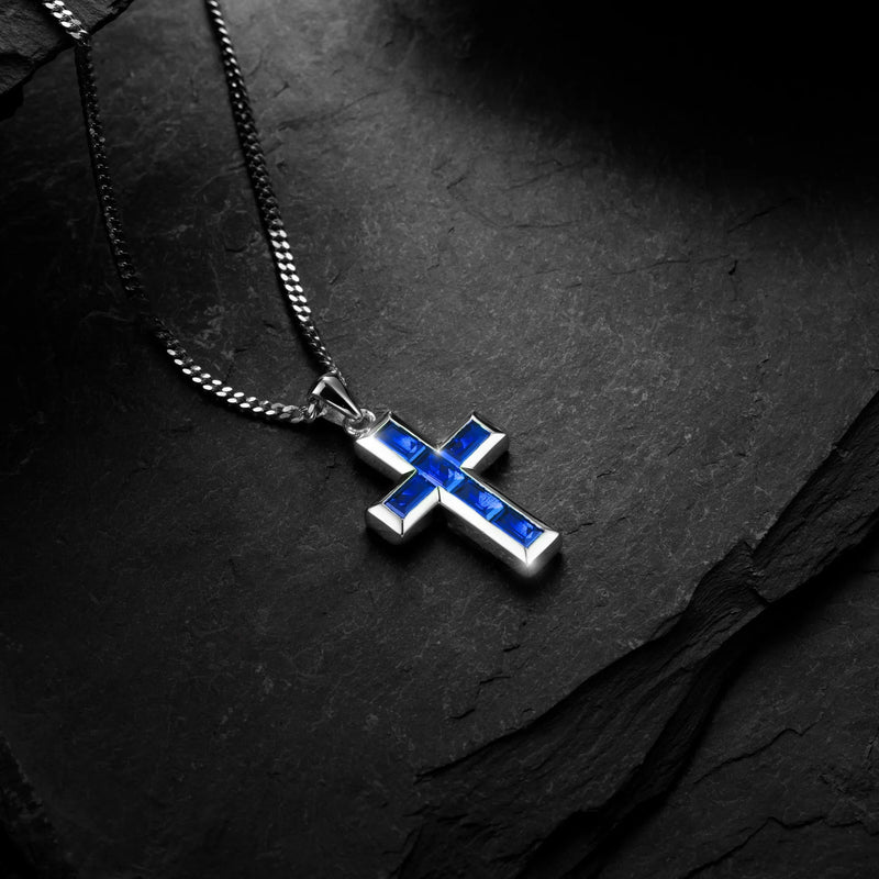 Stone Cross Pendant Sapphire