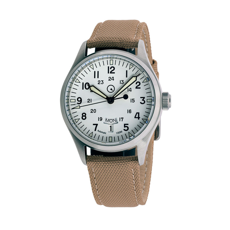 Islander Mitchel "DAY-T" Automatic Field Watch with White Dial and Day-Date Display
