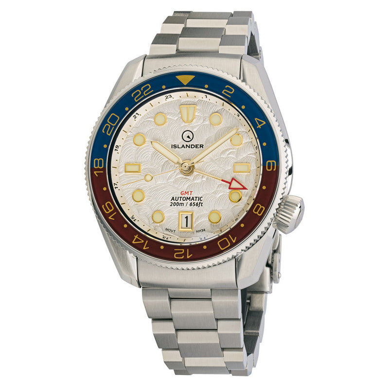 Islander JFK Automatic GMT Watch with White Cloud Dial and Pepsi Bezel