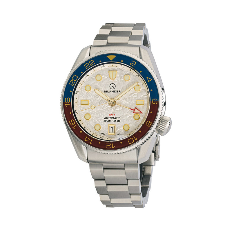 Islander JFK Automatic GMT Watch with White Cloud Dial and Pepsi Bezel