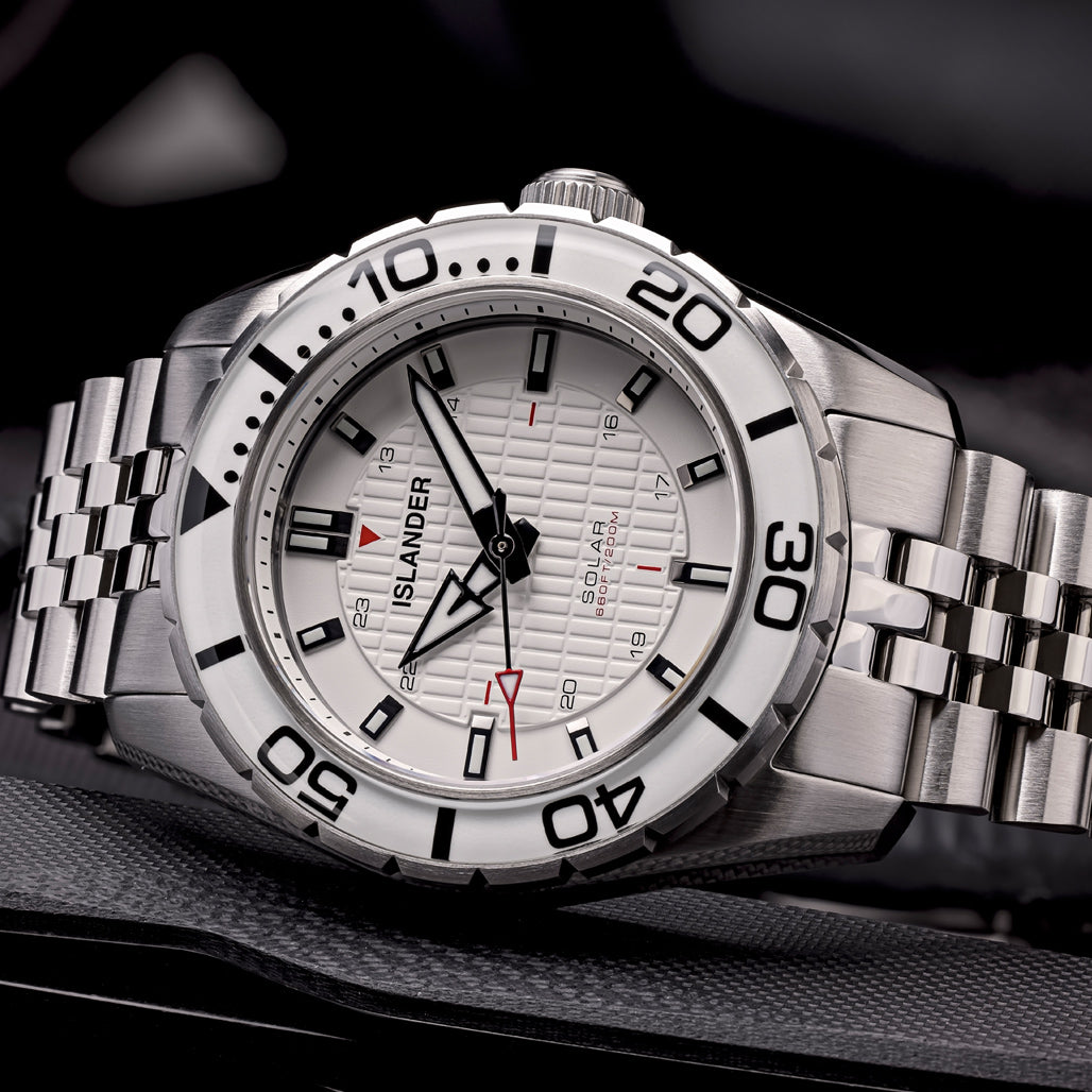 Islander Saltaire 38mm Solar Dive Watch with Pure White Dial